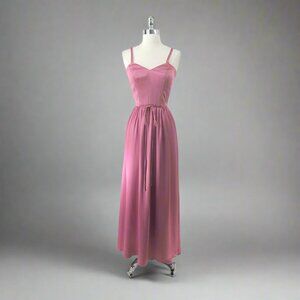 Vintage 70s Pink Satin Party Dress Gown S